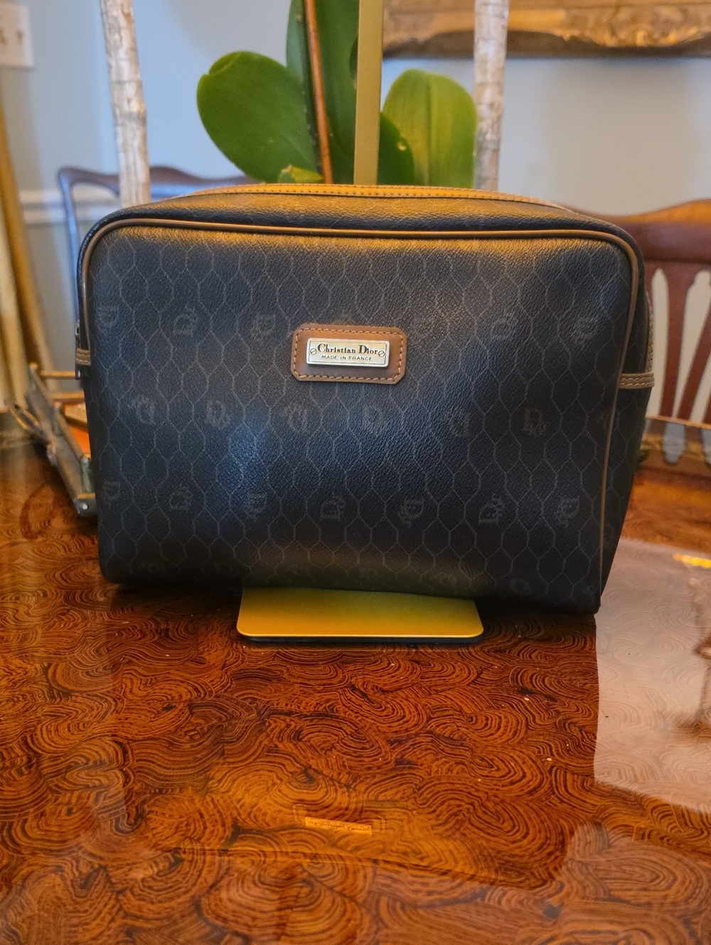 Christian DIOR Toiletry Case with Brown Trim AMAZING VINTAGE CONDITION
